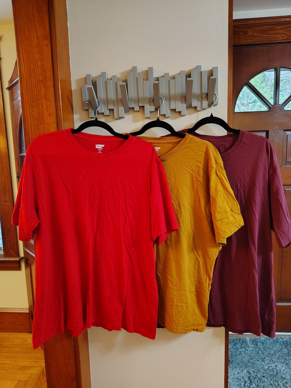 Lands' End Trio Of Cotton Crew Neck Tees in Red, Brown, and Burgundy